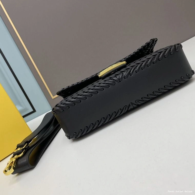 Affordable Baguette Bag Medium Black Leather In Stitching Fendi 0726